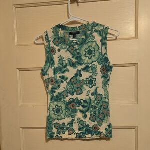 Burberry Green Floral Merino Wool Sweatee Tank Top Size Small